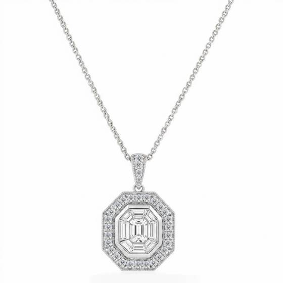 0.65ct Cluster Round and Baguette Diamond Designer Pendant