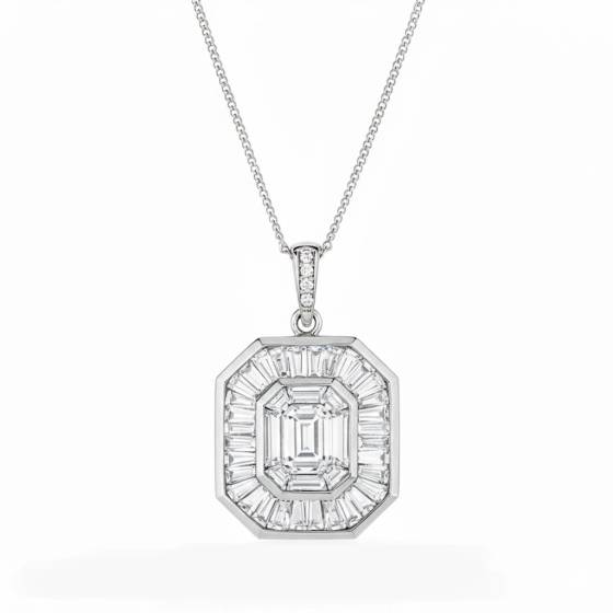 1.30ct Cluster Round and Baguette Diamond Designer Pendant