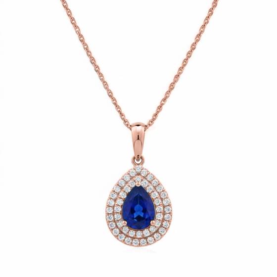 Blue Sapphire and Diamond Halo Pendant