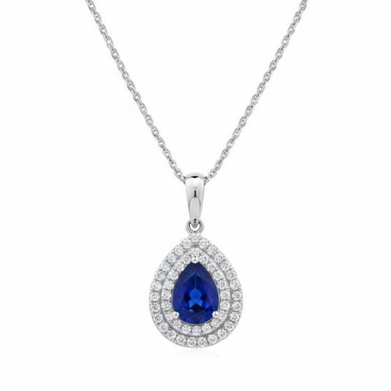 Blue Sapphire and Diamond Halo Pendant