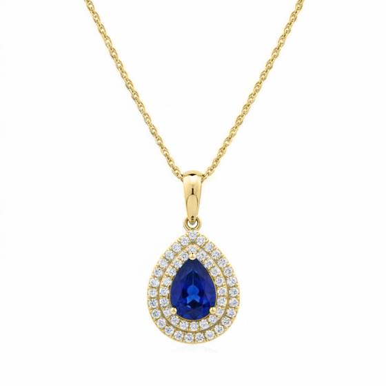 Blue Sapphire and Diamond Halo Pendant
