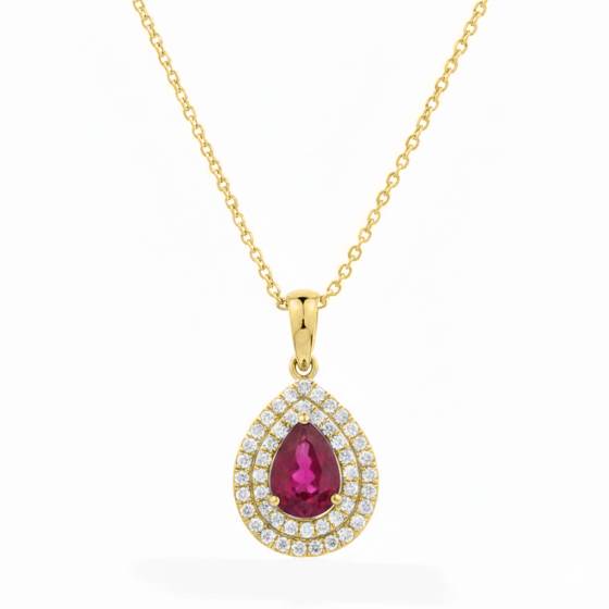 Ruby and Diamond Halo Pendant
