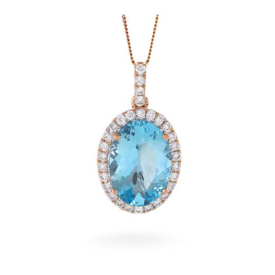 Oval Shaped Aquamarine and Diamond Pendant