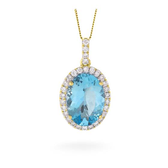 Oval Shaped Aquamarine and Diamond Pendant