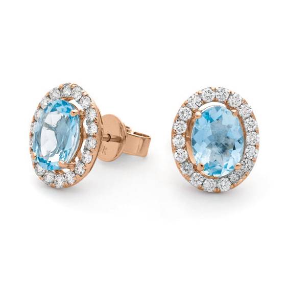 Oval Aquamarine and Round Diamond Halo Earrings