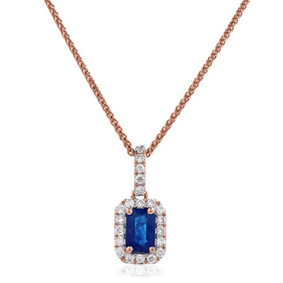 Blue Sapphire and Diamond Halo Pendant