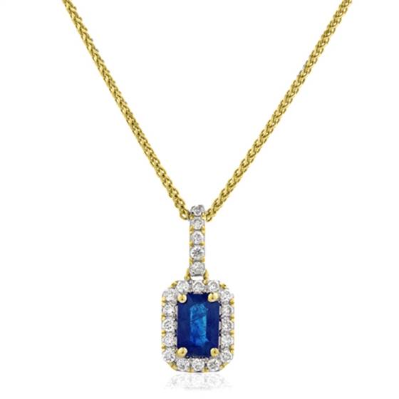 Blue Sapphire and Diamond Halo Pendant