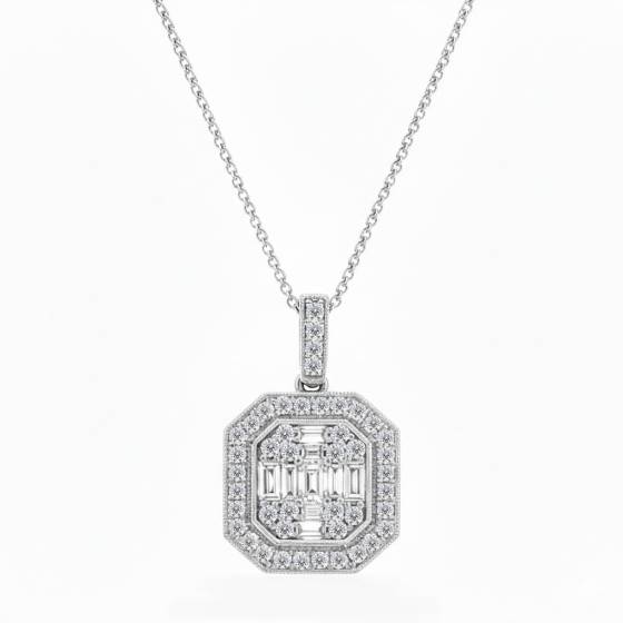 0.90ct Cluster Round and Baguette Diamond Designer Pendant