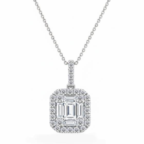 0.30ct Cluster Round and Baguette Diamond Designer Pendant