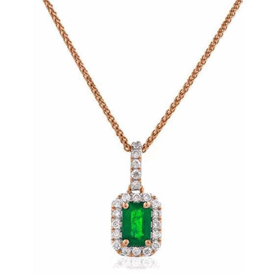 Green Emerald and Diamond Halo Pendant