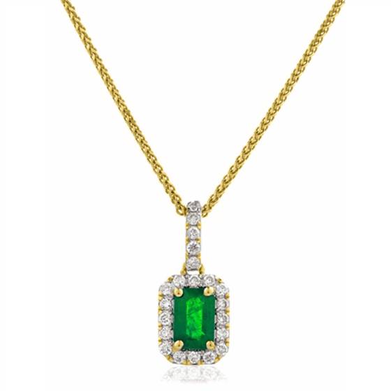 Green Emerald and Diamond Halo Pendant