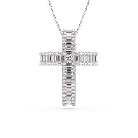 3.00ct Classic Round and Baguette Diamond Cross Pendant