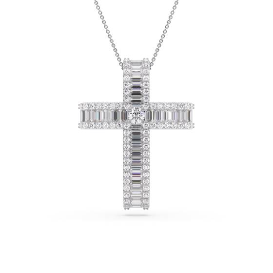 3.00ct Classic Round and Baguette Diamond Cross Pendant