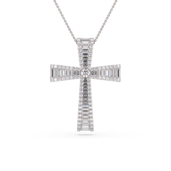 3.00ct Classic Round and Baguette Diamond Cross Pendant