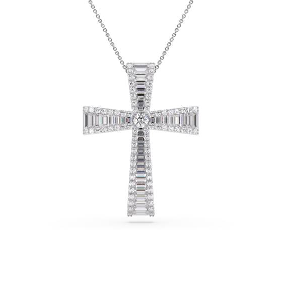 3.00ct Classic Round and Baguette Diamond Cross Pendant