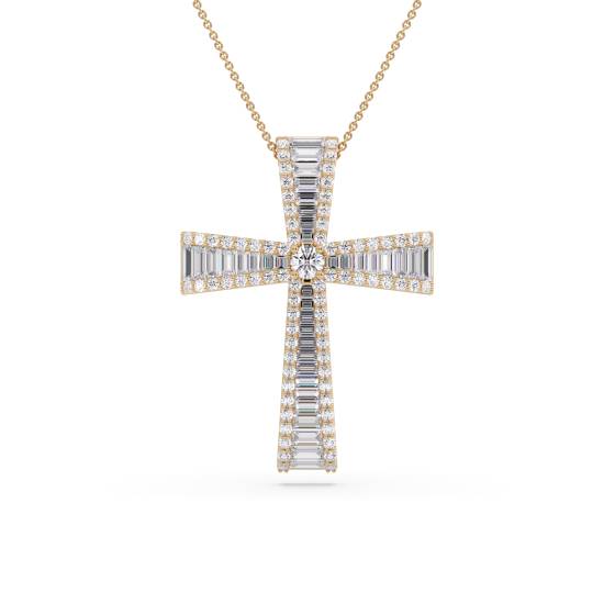 3.00ct Classic Round and Baguette Diamond Cross Pendant