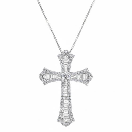 2.00ct Classic Round and Baguette Diamond Cross Pendant