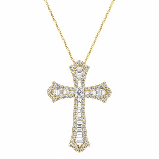 2.00ct Classic Round and Baguette Diamond Cross Pendant