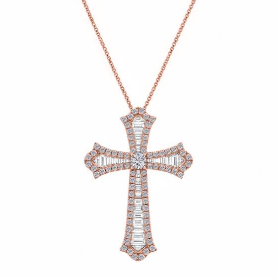 1.00ct Classic Round and Baguette Diamond Cross Pendant