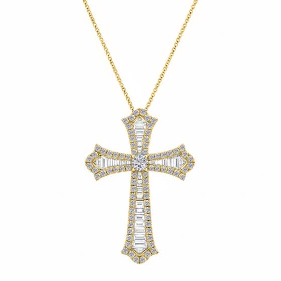 1.00ct Classic Round and Baguette Diamond Cross Pendant