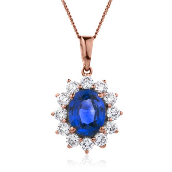 Blue Sapphire and Diamond Halo Pendant