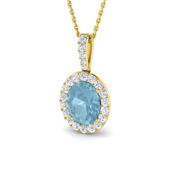 Oval Aquamarine and Round Diamond Halo Pendant