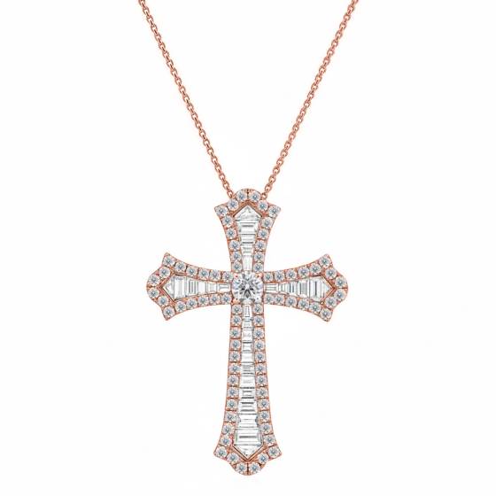 3.00ct Classic Round and Baguette Diamond Cross Pendant