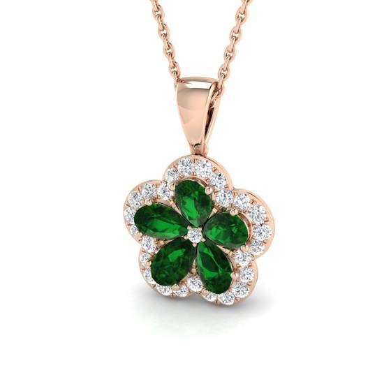 1.35ct VS/E-F Pear Emerald Gemstone and Diamond Halo Pendant