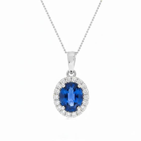 Blue Sapphire and Diamond Halo Pendant