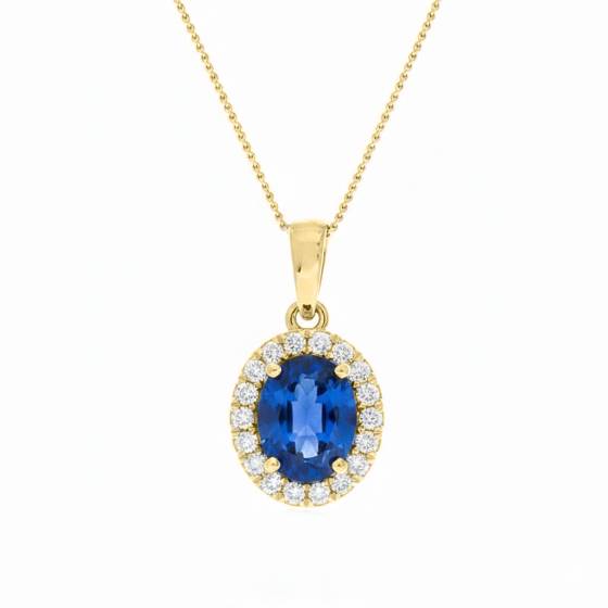 Blue Sapphire and Diamond Halo Pendant