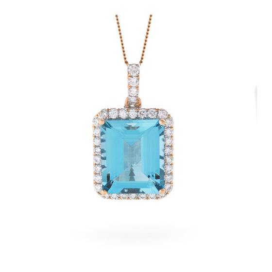 Emerald Shaped Aquamarine and Diamond Pendant