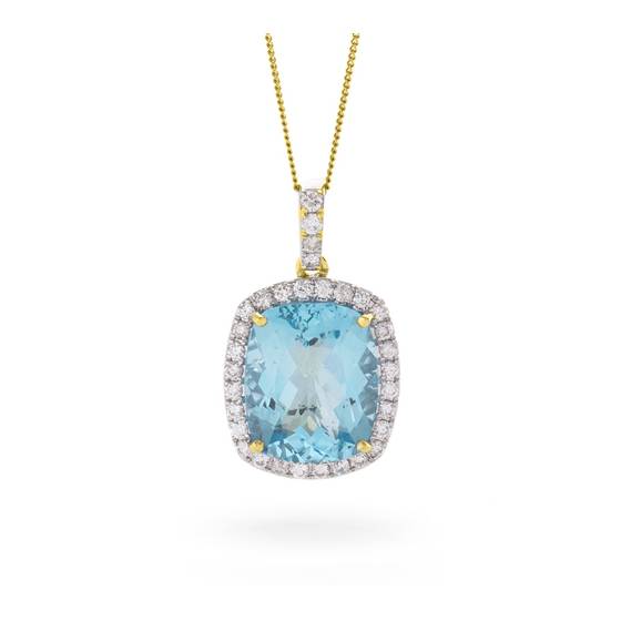 Cushion Shaped Aquamarine and Diamond Pendant
