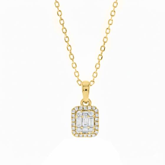 0.17ct Round and Baguette Diamond Cluster Pendant