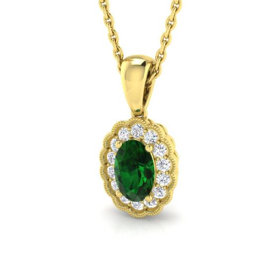 0.55ct VS/E-F Oval Emerald Gemstone and Round Diamond Halo Pendant