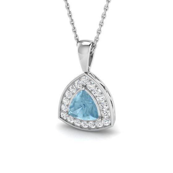 Trillion Aquamarine and Round Diamond Halo Pendant