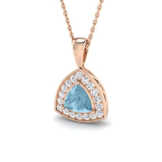 Trillion Aquamarine and Round Diamond Halo Pendant