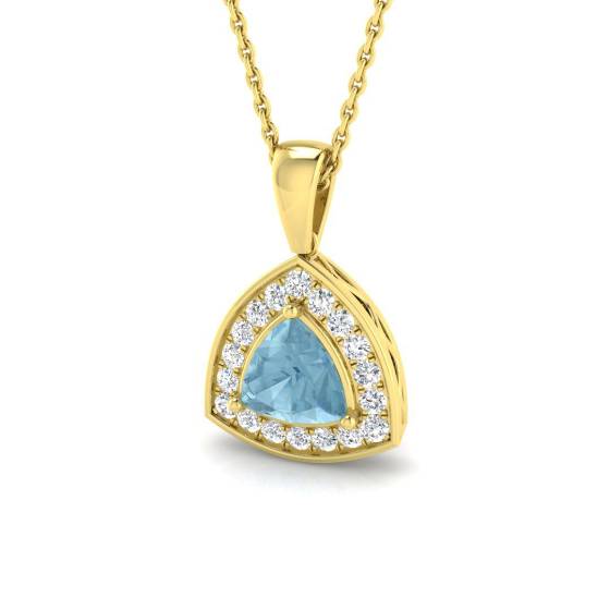 Trillion Aquamarine and Round Diamond Halo Pendant