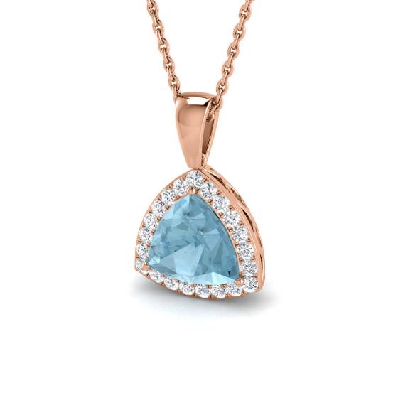 Trillion Aquamarine and Round Diamond Halo Pendant