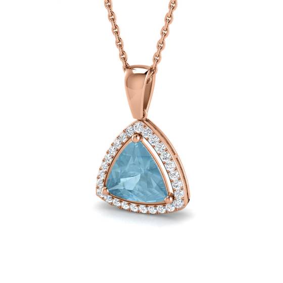 Trillion Aquamarine and Round Diamond Halo Pendant