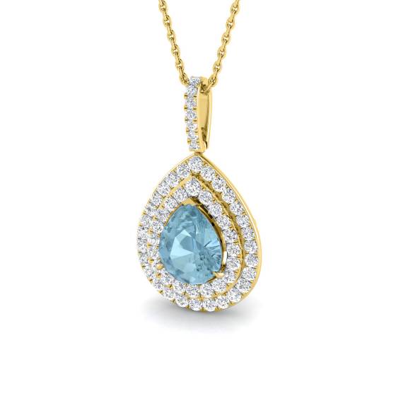 Pear Aquamarine and Round Diamond Halo Pendant