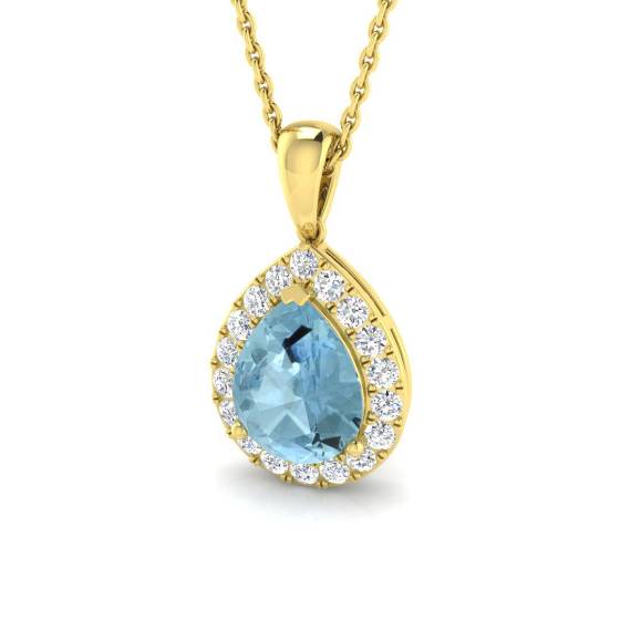 Pear Aquamarine and round Diamond Halo Pendant