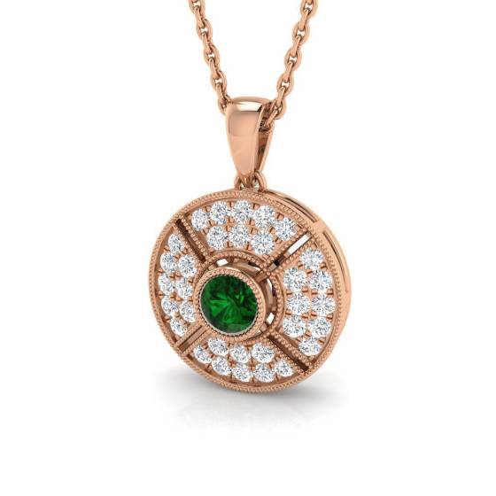 0.50ct VS/E-F Round Emerald Gemstone and Diamond Designer Pendant