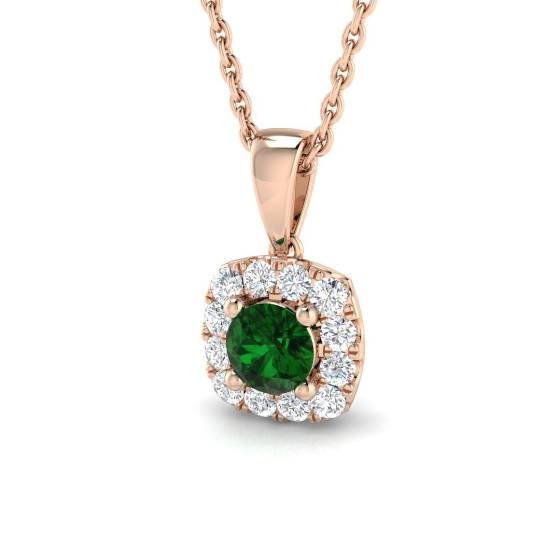 0.55ct VS/E-F Round Emerald Gemstone and Diamond Halo Pendant