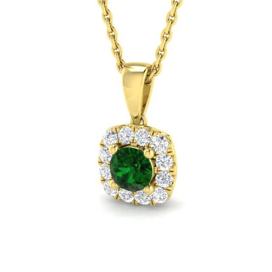 0.55ct VS/E-F Round Emerald Gemstone and Diamond Halo Pendant