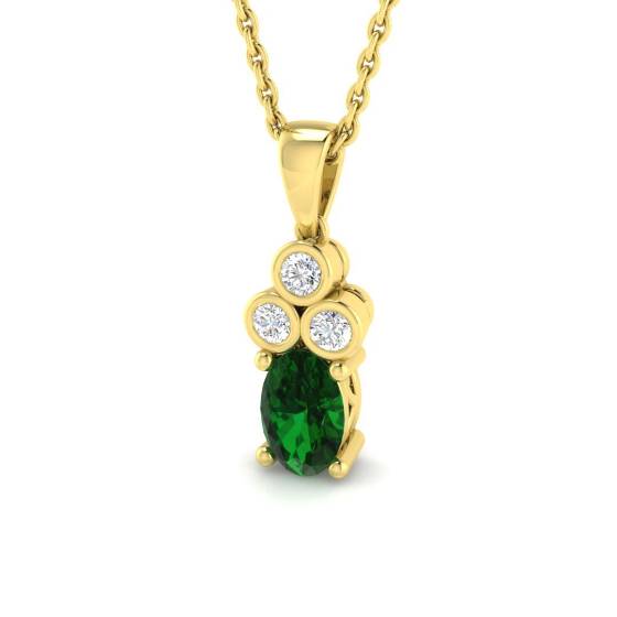 0.60ct VS/E-F Oval Emerald Gemstone and Round Diamond Designer Pendant