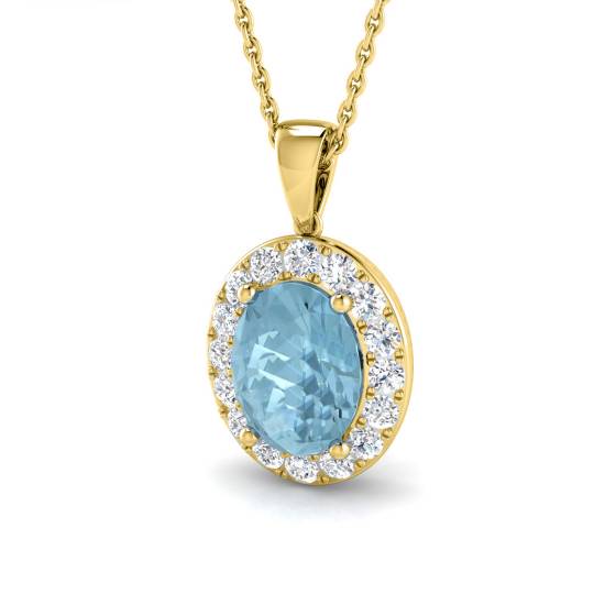 Oval Aquamarine and Round Diamond Halo Pendant