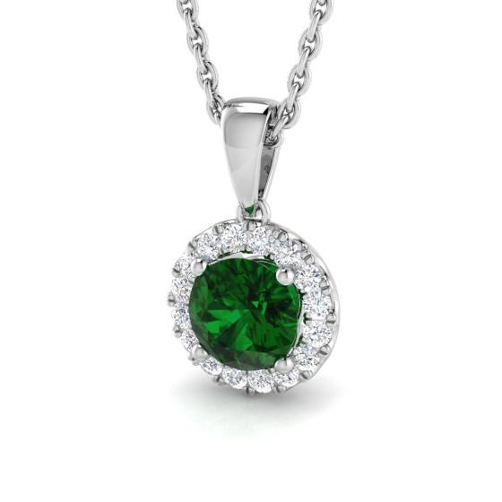 0.70ct VS/E-F Round Emerald Gemstone and Diamond Halo Pendant
