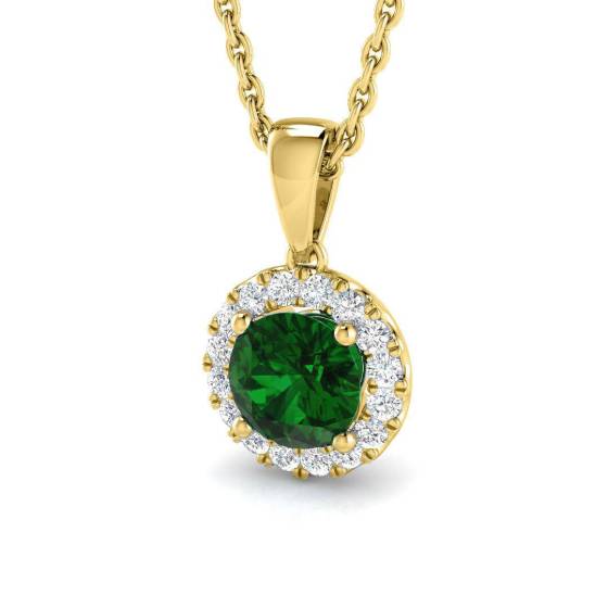 0.70ct VS/E-F Round Emerald Gemstone and Diamond Halo Pendant