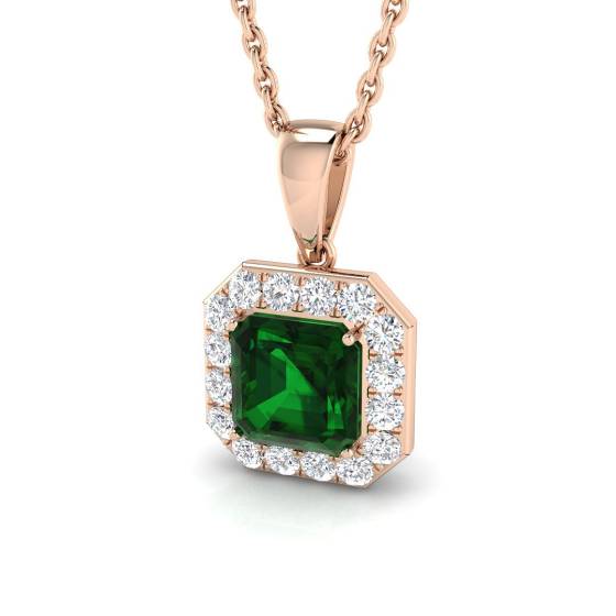 0.85ct VS/E-F Emerald Gemstone and Diamond Halo Pendant