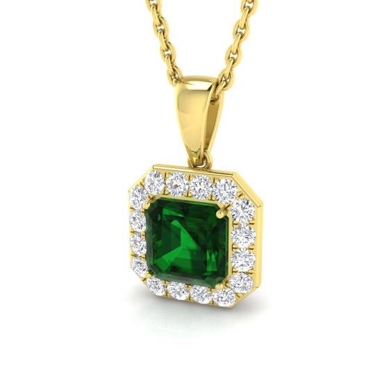 0.85ct VS/E-F Emerald Gemstone and Diamond Halo Pendant